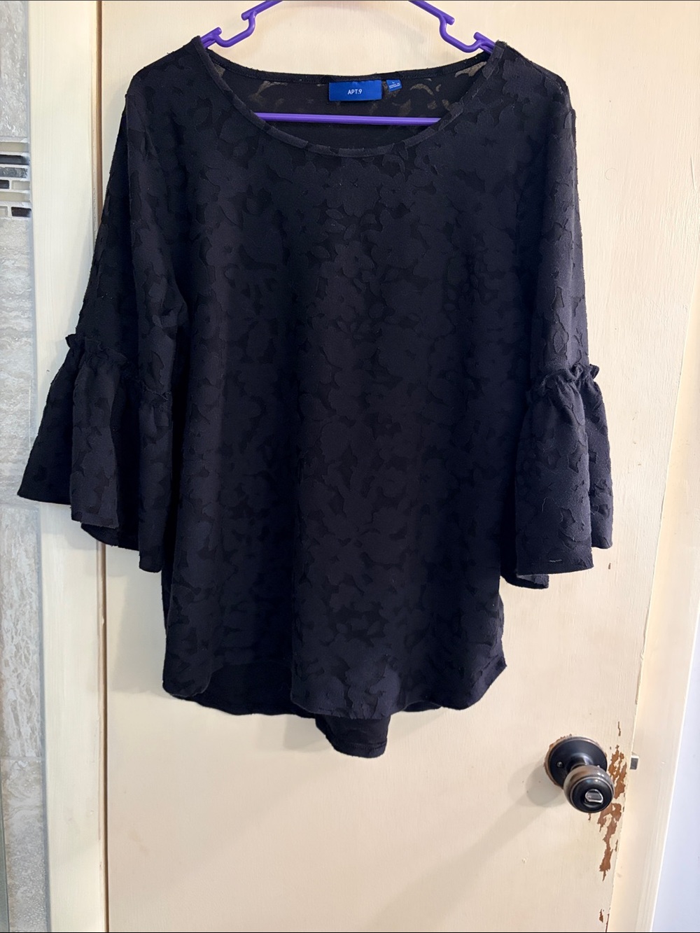 Apt. 9 Black Floral Jacquard Bell-Sleeve Tunic Top